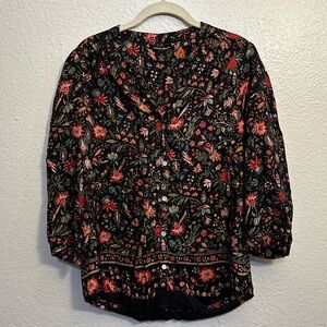 LUCKY BRAND |  100% Silk, Floral Blouse, Size XS